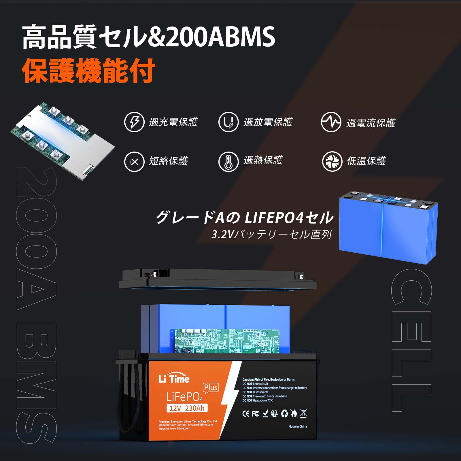 【スペシャル】新製品12V230Ah・2944Wh・200AのBMS小型・軽量・超高エネルギー密度 https://jp.litime.com/products/12v230ah-plus