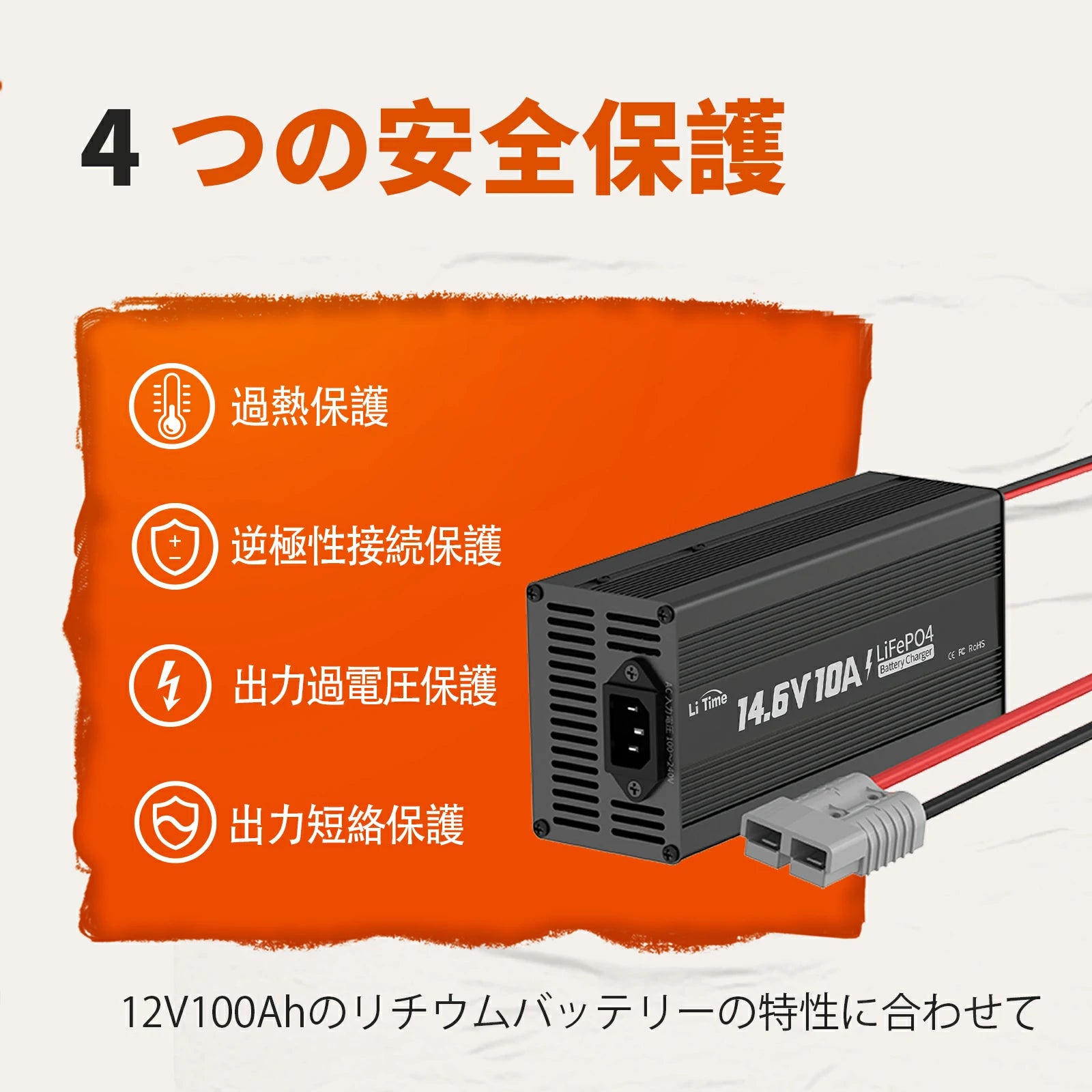 LiTime 14.6V10A リチウム イオン バッテリー 充電 器 リン酸鉄 https://jp.litime.com/products/14-6v-10a