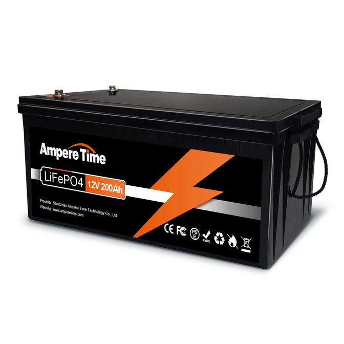 Ampere Time 12V 200Ah LiFePO4 リン酸鉄リチウムイオンバッテリー ディープサイクル 、内蔵100ABMS、4000+サイクル、RV、ソーラー発電、オフグリッド家庭、野外キャンプなどに使われる(PSE認証取得済)