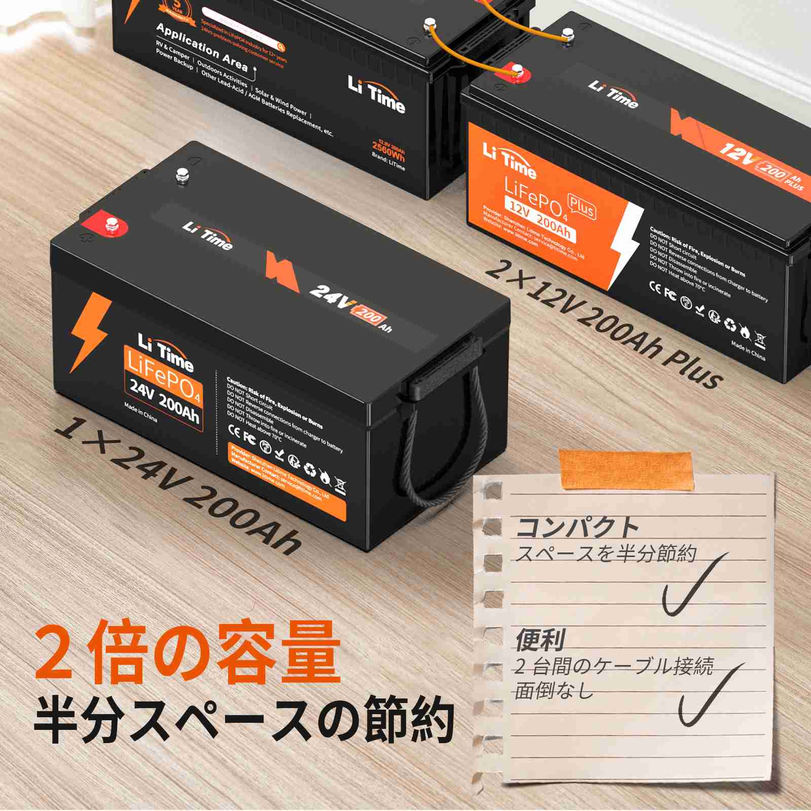 LiTime「Ampere Time 」 24V200Ah リン酸鉄リチウムイオンバッテリー 5120Wh LiFePO4 バッテリー ampere time